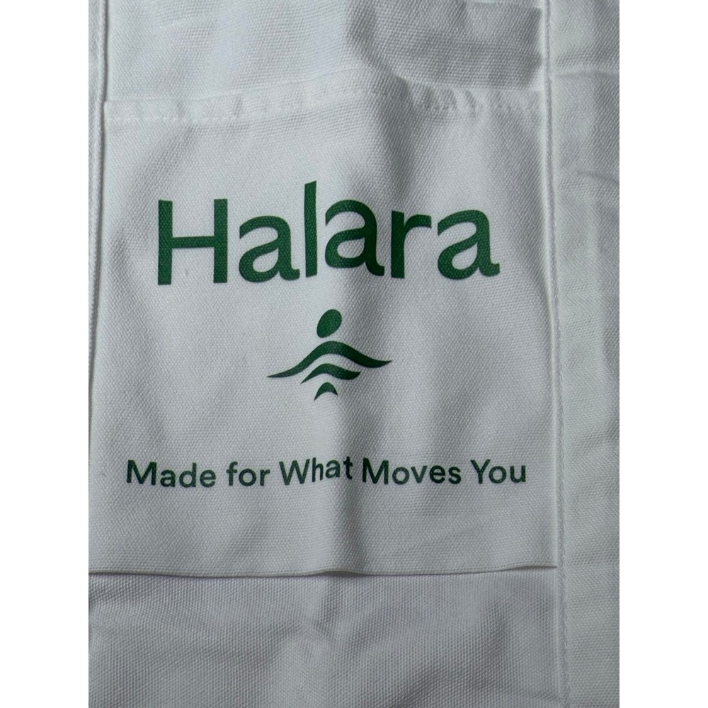 Halara White Canvas Tote Bag Green Logo Made For What Moves You One Size NEW